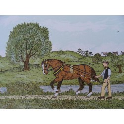 Vincent HADDELSEY - Lithographie : Le cheval de halage
