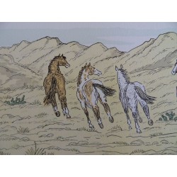 Vincent HADDELSEY - Lithographie : La capture des chevaux sauvages
