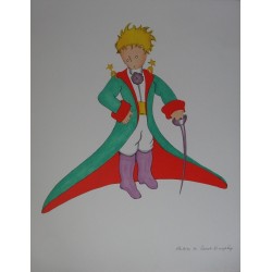 Antoine de Saint Exupéry - Lithographie : Le Petit Prince en grand manteau