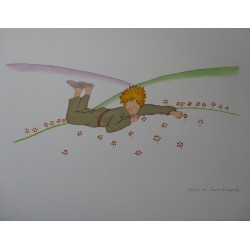 SAINT EXUPERY - Lithographie : Le Petit Prince parmi les fleurs