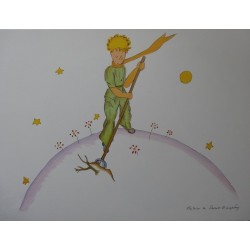 SAINT EXUPERY - Lithographie : Le Petit Prince jardinnier