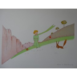 SAINT EXUPERY - Lithographie : Le Petit Prince et le renard