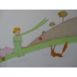SAINT EXUPERY - Lithographie : Le Petit Prince et le renard