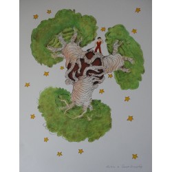 SAINT EXUPERY - Lithographie : Le Petit Prince et les baobabs