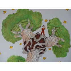 SAINT EXUPERY - Lithographie : Le Petit Prince et les baobabs