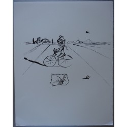 Salvador Dali : Gravure sur bois : Babaouo - Cycliste surréaliste