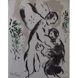 Marc Chagall - Lithographie : L'ange du bon secours - Carte de voeux 1977