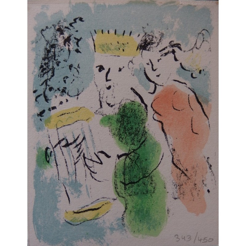 Marc Chagall - Lithographie : Le cadeau du roi - Carte de voeux 1981
