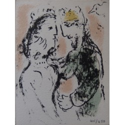 Marc Chagall - Lithographie : La tendresse - Carte de voeux 1980