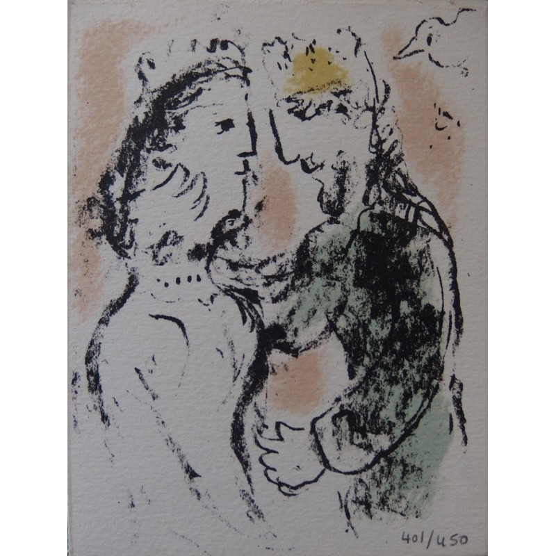 Marc Chagall - Lithographie : La tendresse - Carte de voeux 1980