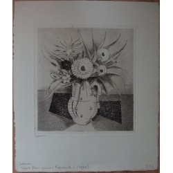 Jean-Émile LABOUREUR : Vase de fleurs - Gravure