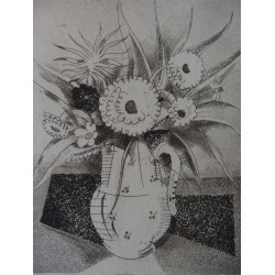 Jean-Émile LABOUREUR : Vase de fleurs - Gravure