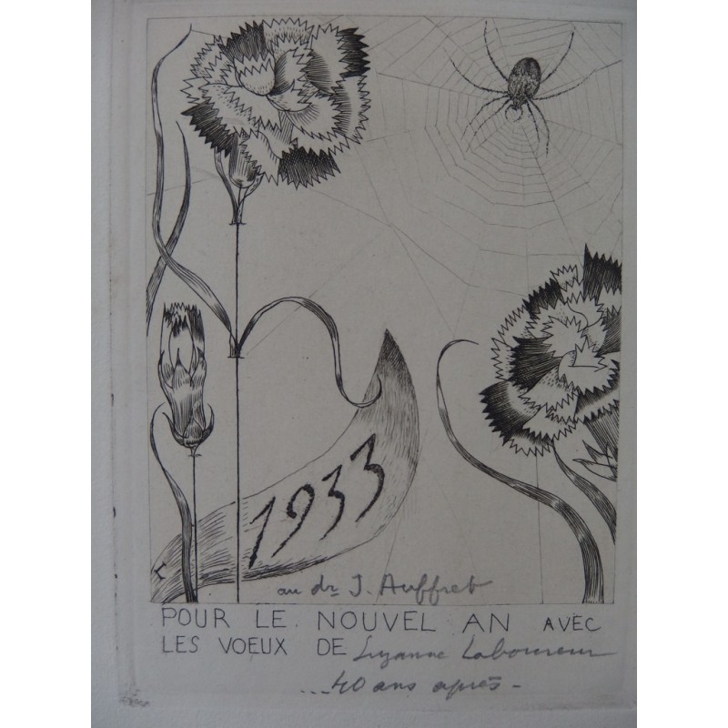 Jean-Émile LABOUREUR : L'araignée aux fleurs - Gravure