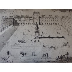 Salvador DALI : La grande Place des Vosges, du temps de Louis XIII - Gravure et aquatinte signée