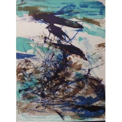 Zao Wou-Ki : Lithographie signée - Composition bleue et brune 1967