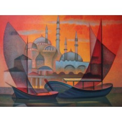 Louis Toffoli : Lithographie originale - Coucher de soleil sur Istambul