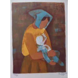 Louis Toffoli : Lithographie originale - Maternité suedoise
